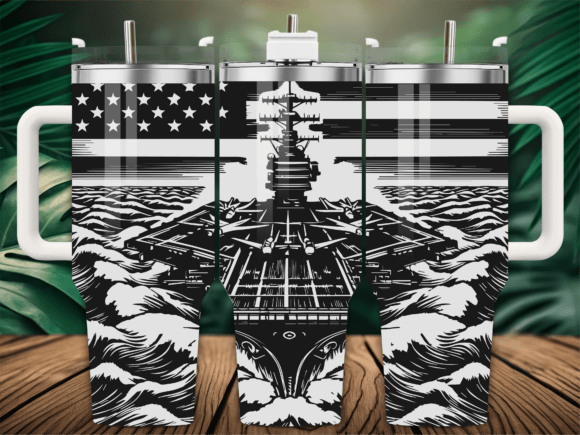 American Flag Navy Warship Tumbler