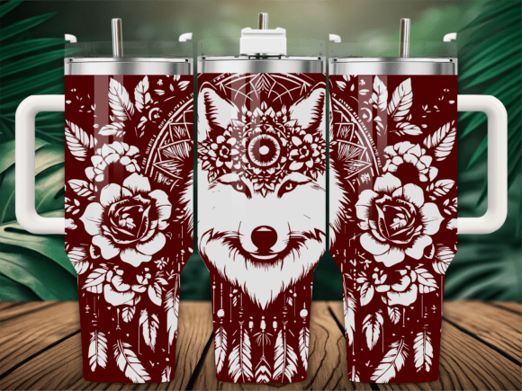 Dreamcatcher Floral Wolf Tumbler