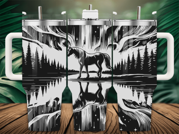 Mountain Wild Horse Aurora Tumbler