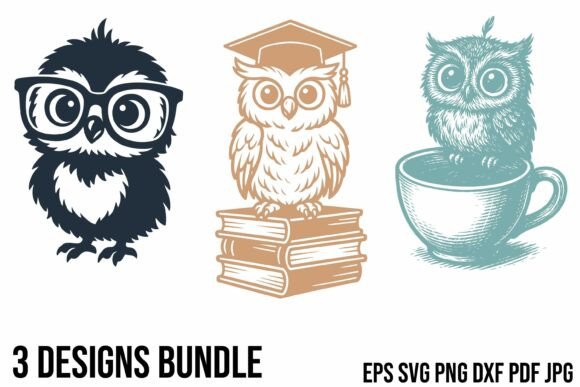 Retro Owl Clipart 3 Designs Bundle