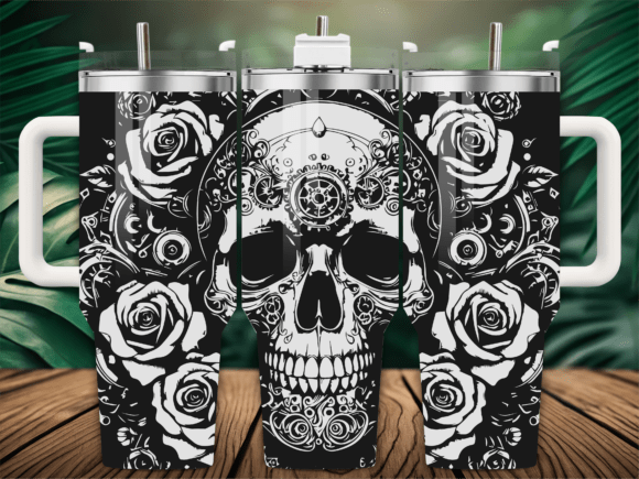 Roses Floral Gothic Skull Tumbler