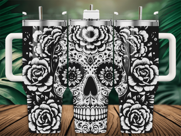 Roses Floral Sugar Skull Tumbler
